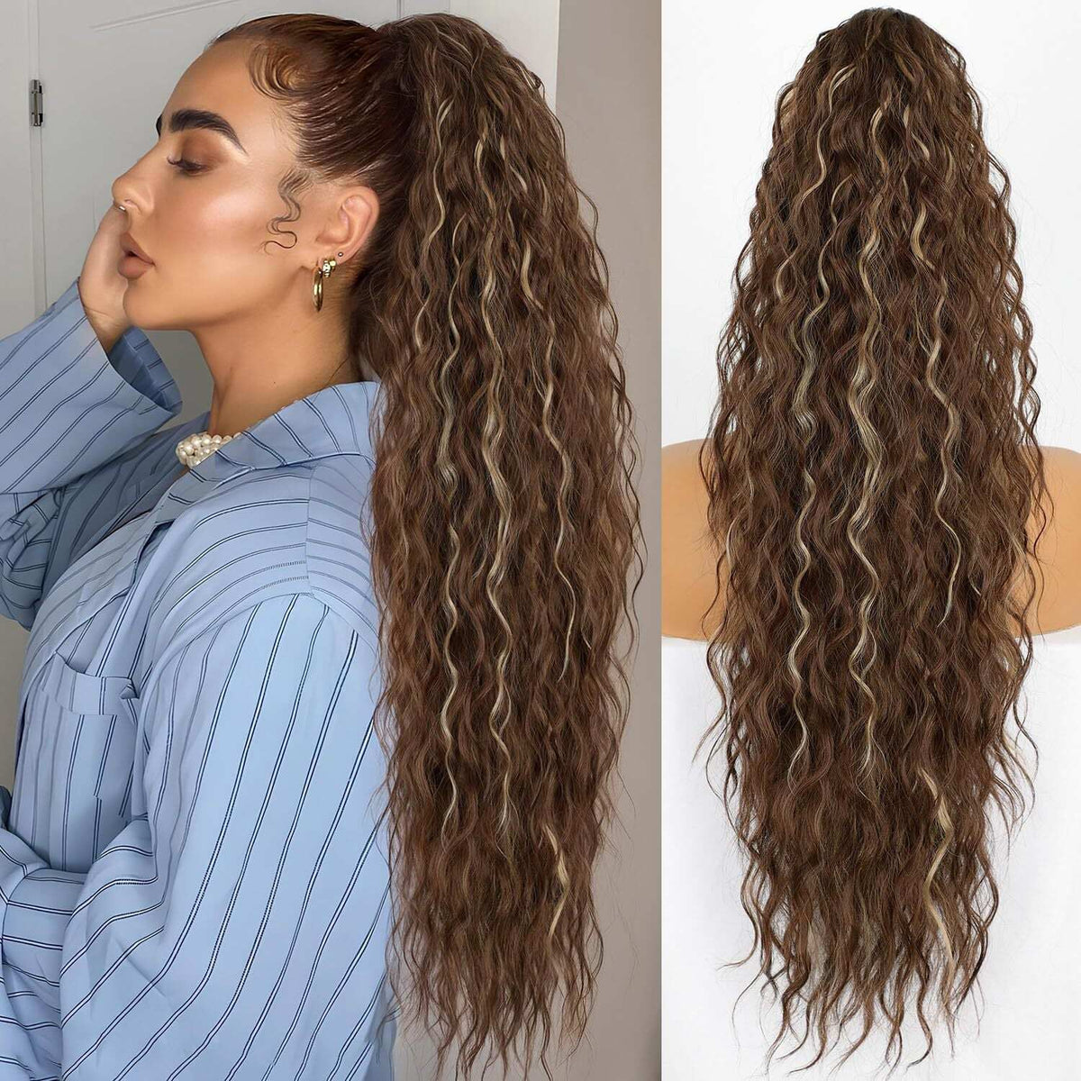 2025 HOT SALE🔥Curly Wavy Frizzy Hair Extension with Ponytail