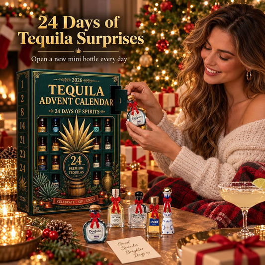 Mystery Box 24‑Day Mini Tequila Bottle Advent Box, Holiday Countdown Bar & Tabletop Decor